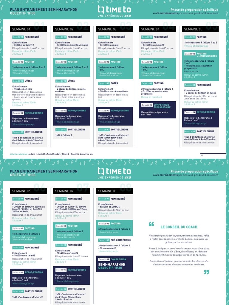entraînement semi marathon 4 semaines